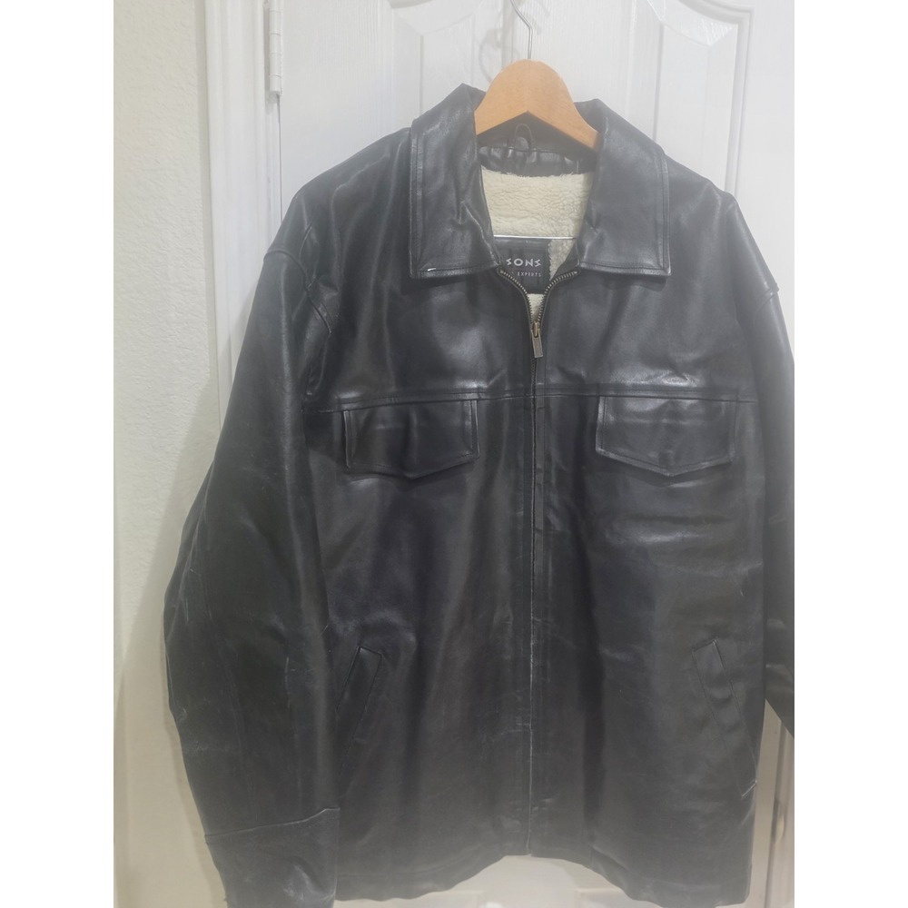 Wilson's Men's Black Leather Jacket Size XL Fleece Lining 4 Pocket Vingage